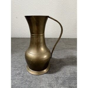 Vintage Solid Brass Pitcher  6" With Handle Signed Tarnished- Made in India